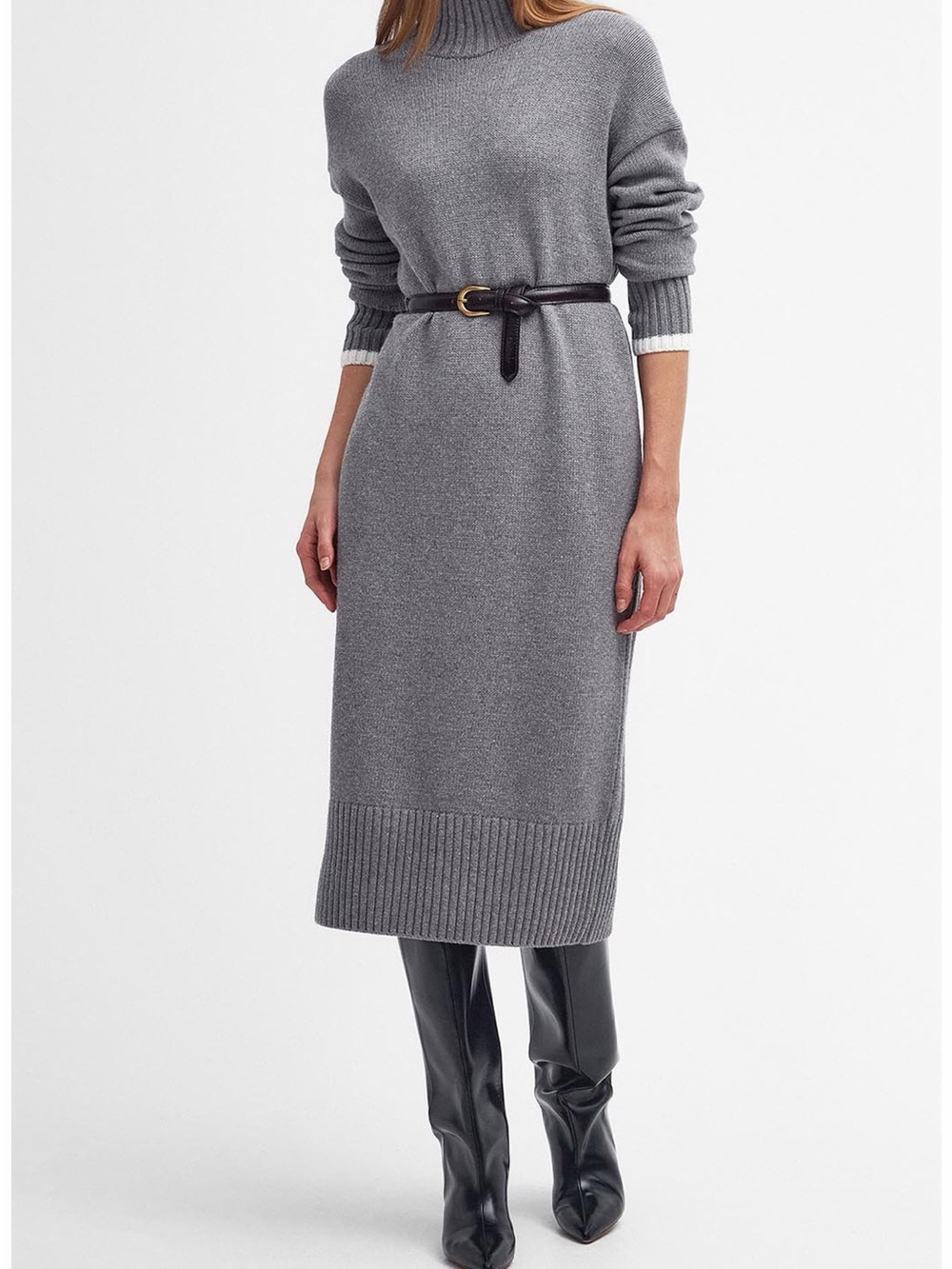 Barbour Grey Turtleneck Knit Midi Dress